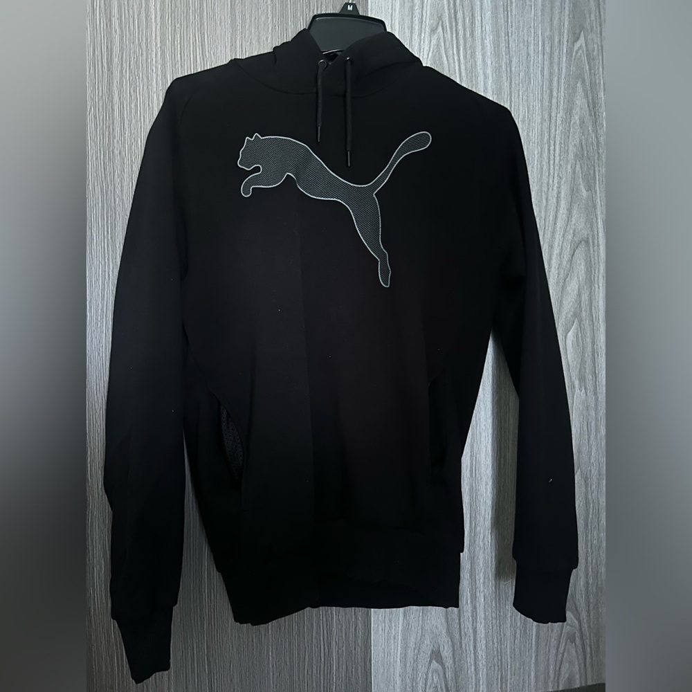 Puma Black Hoodie with Large Reflective Puma Logo